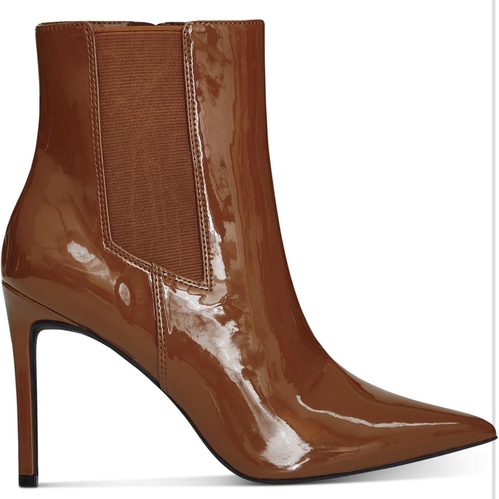 NWT) I.N.C. Brown Booties Faux Patent Leather Size 10